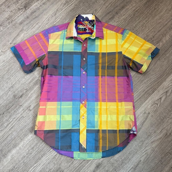 Robert Graham Mens Short Sleeve Button Down Shirt Multicolor Plaid Cotton Size M